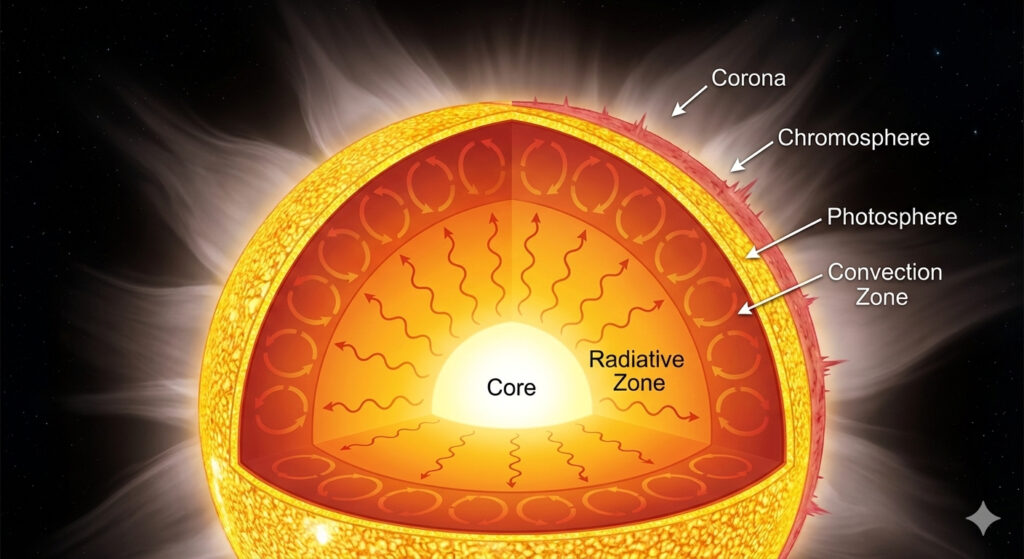 Aufbau der Sonne Schichten Diagramm